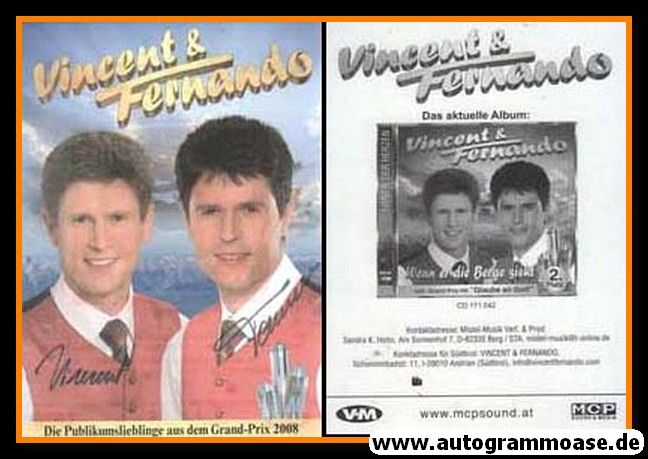 Autogramme Volksmusik | VINCENT & FERNANDO | 2008 "Wenn Er Die Berge Sieht" (Portrait Color VM)