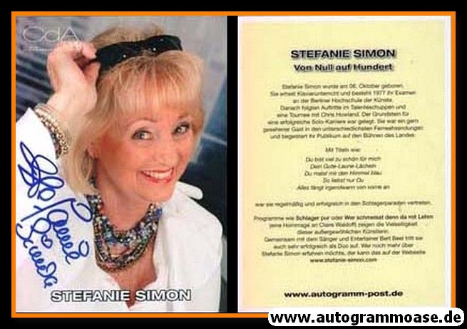 Autogramm Schlager | Stefanie SIMON | 2010er (Portrait Color) CdA