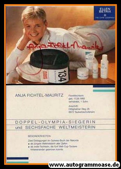 Autogramm Fechten | Anja FICHTEL | 1990er (Portrait Color Ellen Betrix) OS-Gold