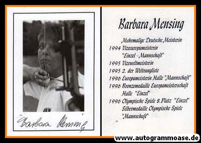 Autogramm Bogenschiessen | Barbara MENSING | 1996 (Portrait SW)