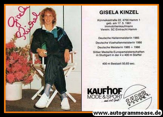 Autogramm Mittelstrecke | Gisela KINZEL | 1980er (Kaufhof)