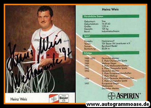 Autogramm Hammerwurf | Heinz WEIS | 1997 (Portrait Color) Bayer Leverkusen