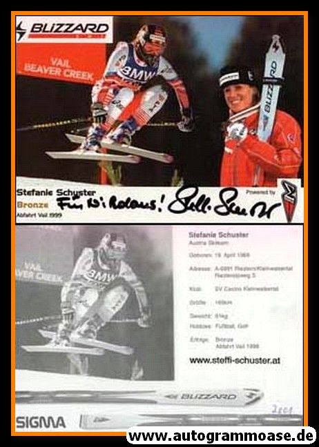 Autogramm Ski Alpin | Stefanie SCHUSTER | 1999 (Abfahrt Vail)