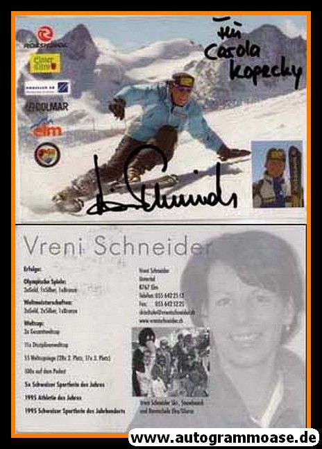 Autogramm Ski Alpin | Vreni SCHNEIDER | 1990er (Collage)