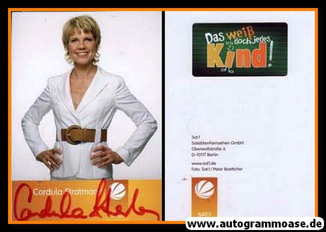 Autogramm TV | SAT1 | Cordula STRATMANN | 2000er "Das Weiss Doch Jedes Kind" (Portrait Color) Boettcher