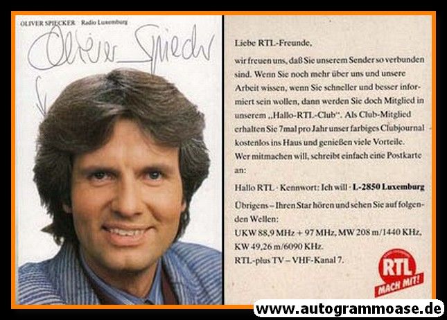 Autogramm TV | RTL | Oliver SPIECKER | 1980er (Portrait Color)