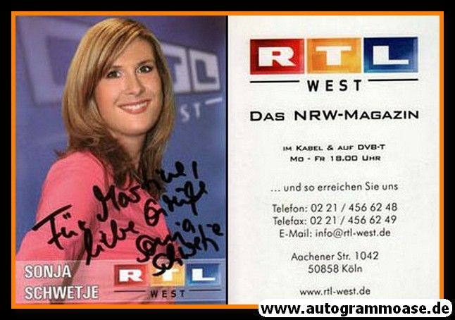 Autogramm TV | RTL | Sonja SCHWETJE | 2000er "NRW Magazin"