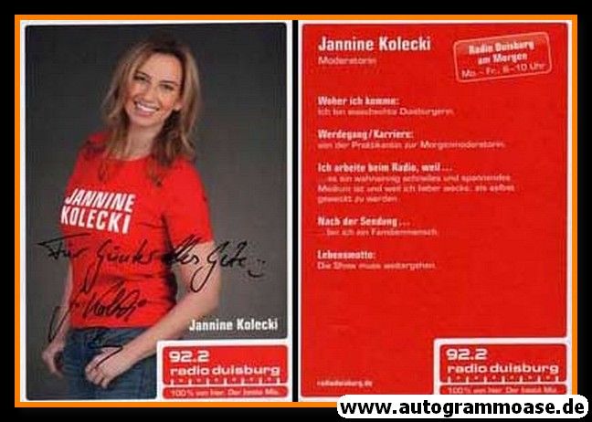 Autogramm Radio | 92.2 | Jannine KOLECKI | 2010er (Portrait Color)