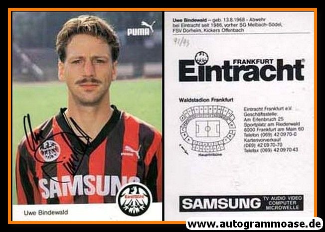 Autogramm Fussball | Eintracht Frankfurt | 1992 | Uwe BINDEWALD
