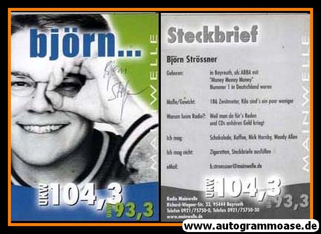 Autogramm Radio | Mainwelle | Björn STRÖSSNER | 2010er (Portrait Color)