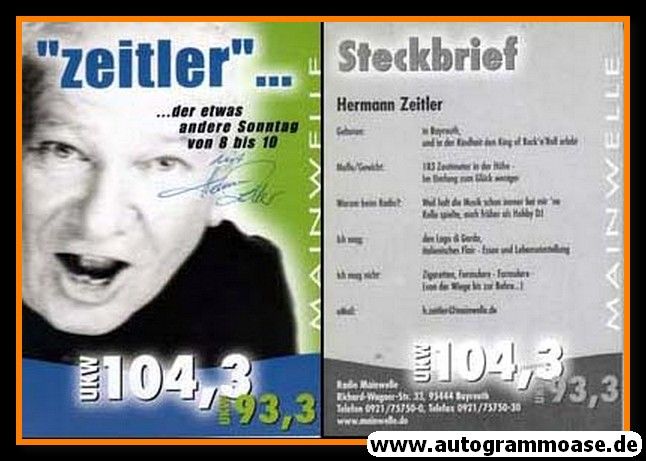 Autogramm Radio | Mainwelle | Hermann ZEITLER | 2010er (Portrait Color)