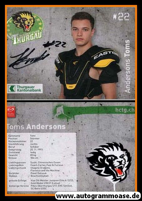Autogramm Eishockey | Hockey Thurgau | 2014 | Andersons TOMS