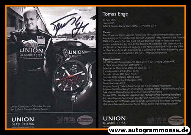 Autogramm Tourenwagen | Tomas ENGE | 2014 (Portrait SW) Glashütte