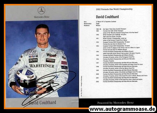 Autogramm Formel 1 | David COULTHARD | 2002 Druck (Mercedes)