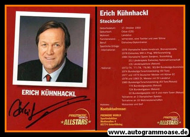 Autogramm Eishockey | DEB Nationalteam | 2000er | Erich KÜHNHACKL (Portrait Color) Premiere