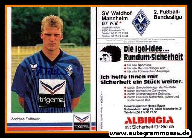 Autogramm Fussball | SV Waldhof Mannheim | 1991 | Andreas FELLHAUER