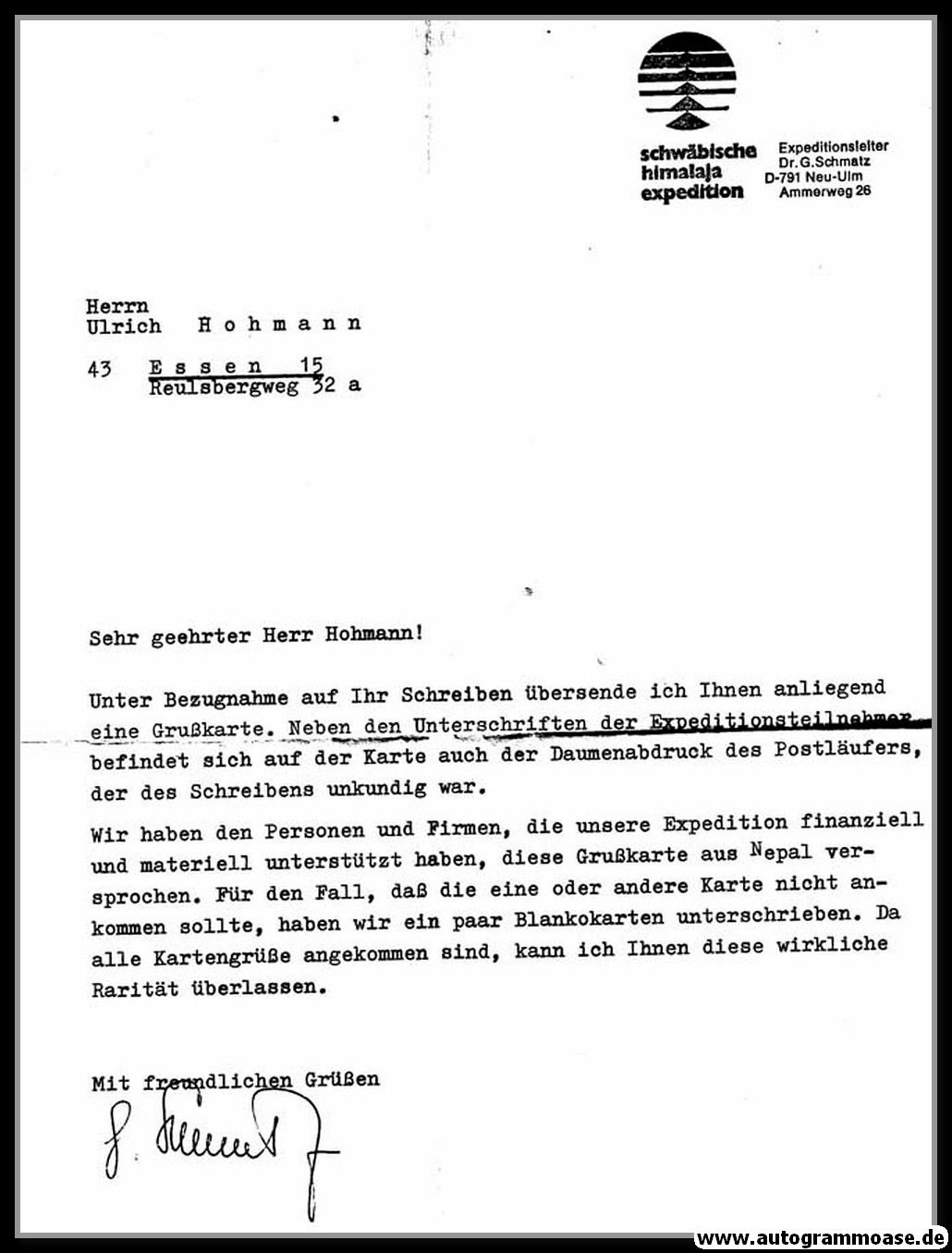 Autogramm Bergsteigen | Gerhard SCHMATZ | 1970er (Brief)