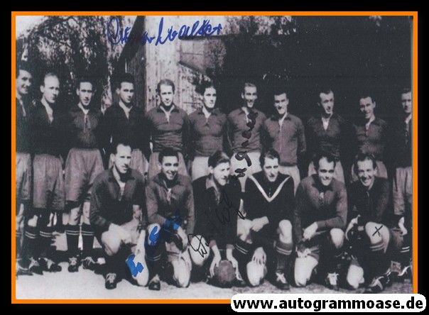 Mannschaftsfoto Fussball | 1. FC Kaiserslautern | 1953 + 5 AG (Eckel, Fuchs, Hölz, Sokoll, O.Walter)