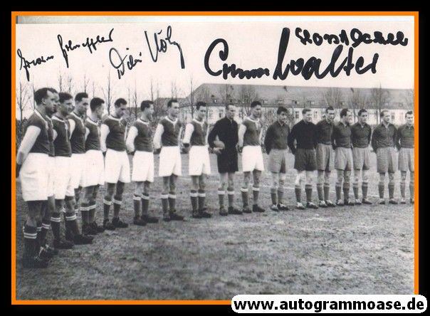 Mannschaftsfoto Fussball | 1. FC Kaiserslautern | 1950er + 4 AG (Eckel, Hölz, Scheffler, O.Walter) Schweinfurt