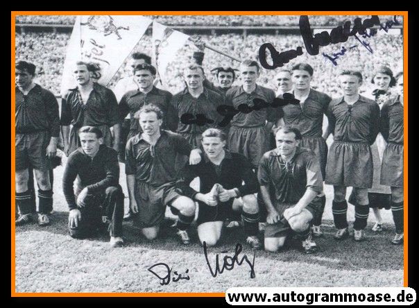 Mannschaftsfoto Fussball | 1. FC Kaiserslautern | 1953 + 4 AG (Eckel, Hölz, Scheffler, O. Walter) Meister