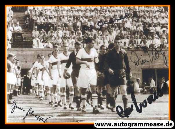 Mannschaftsfoto Fussball | 1. FC Kaiserslautern | 1953 + 4 AG (Eckel, Hölz, Scheffler, O. Walter) Stuttgart
