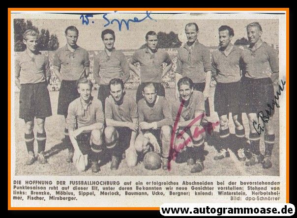 Mannschaftsbild Fussball | 1. FC Nürnberg | 1950er Foto + 3 AG (Bergner, Mirsberger, Sippel)