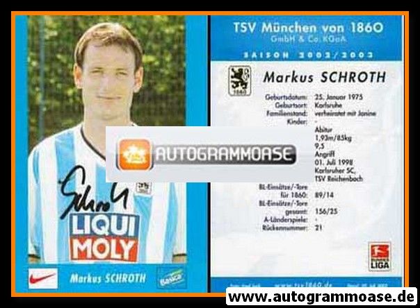 Autogramm Fussball | TSV 1860 München | 2002 | Markus SCHROTH