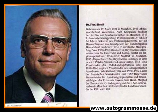 Autogramm Politik | CSU | Franz HEUBL | 1970er (Portrait Color)
