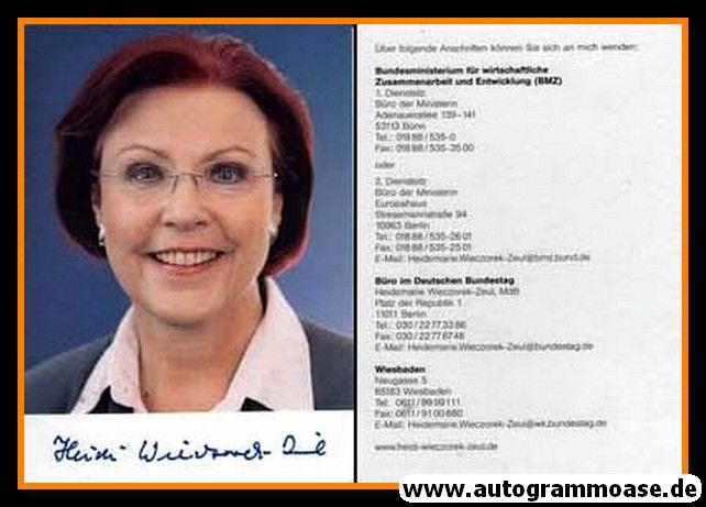 Autogramm Politik | SPD | Heidemarie WIECZOREK-ZEUL | 2000er (Portrait Color)