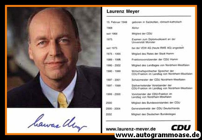 Autogramm Politik | CDU | Laurenz MEYER | 2000er (Lebenslauf) 2