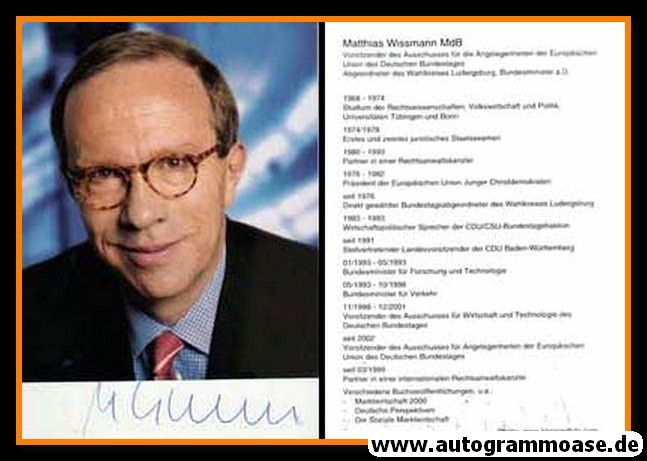 Autogramm Politik | CDU | Matthias WISSMANN | 2000er (Lebenslauf)