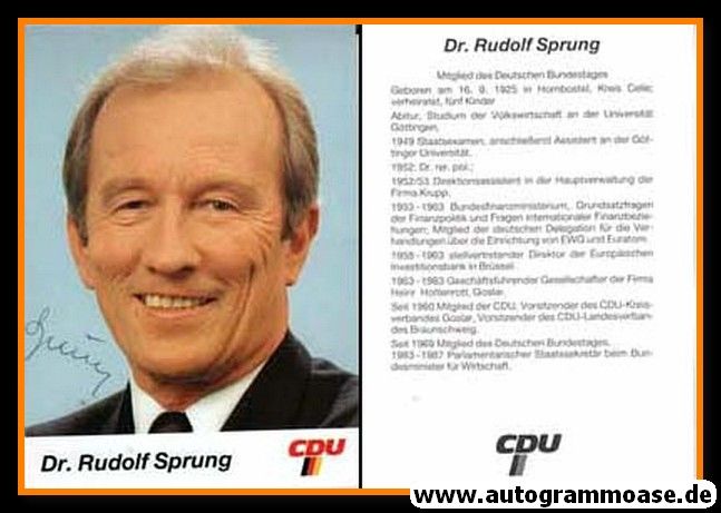 Autogramm Politik | CDU | Rudolf SPRUNG | 1980er (Portrait Color)