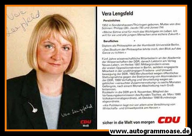 Autogramm Politik | CDU | Vera LENGSFELD | 1990er (Portrait Color)