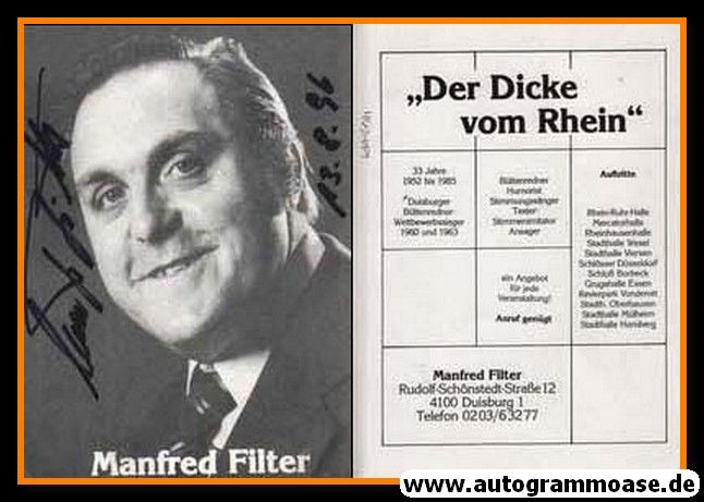Autogramm Karneval | Manfred FILTER | 1980er "Der Dicke Vom Rhein" 2