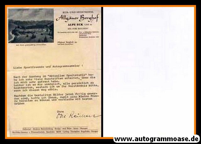 Autograph Ski Alpin | Ossi REICHERT (Brief Allgäuer Berghof) OS-Gold 1952