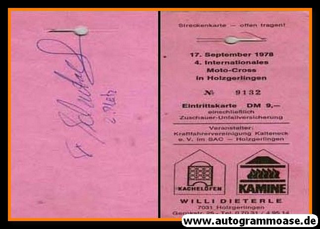 Autogramm Motorrad | UNBEKANNT | 1978 (Ticket Holzgerlingen)