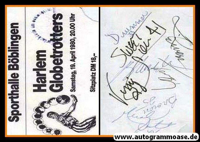 Autogramme Basketball (USA) | 1980 | HARLEM GLOBETROTTERS (Ticket) + 8 AG