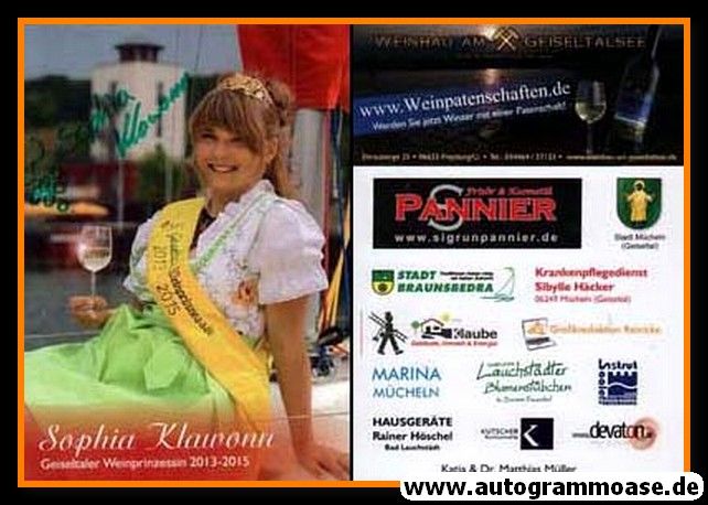Autogramm Weinprinzessin | Sophia KLAWONN | 2013 (Geiseltal)