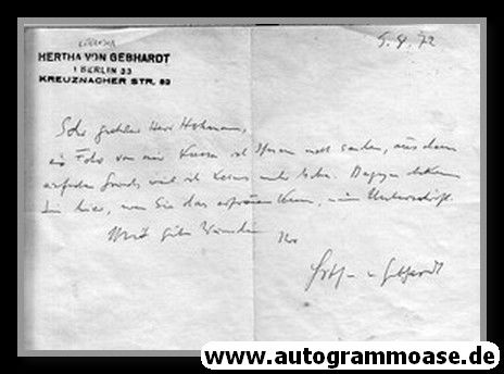 Brief Literatur | Hertha VON GEBHARDT (1972)