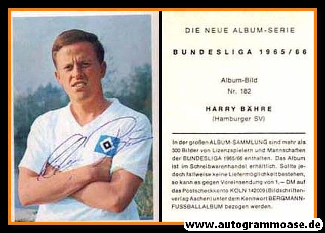 Autogramm Fussball | Hamburger SV | 1965 | Harry BÄHRE (Bergmann 182)