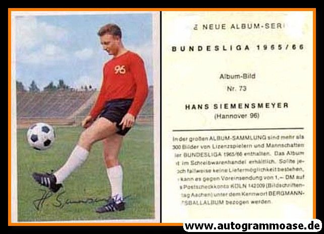 Autogramm Fussball | Hannover 96 | 1965 | Hans SIEMENSMEYER (Bergmann 073)