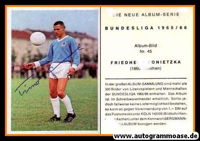 Autogramm Fussball | TSV 1860 München | 1965 | Friedhelm KONIETZKA (Bergmann 045)