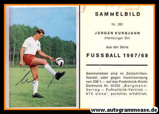 281 Jürgen Kurbjuhn Hamburger SV Bergmann Sammelbild  1967-68 Nr 