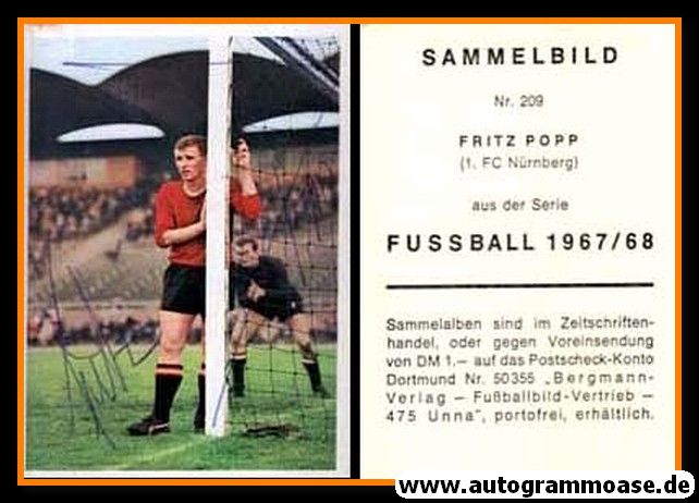 Autogramm Fussball | 1. FC Nürnberg | 1967 | Fritz POPP (Bergmann 209)