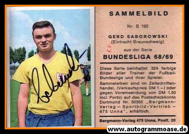 Autogramm Fussball | Eintracht Braunschweig | 1968 | Gerd SABOROWSKI (Bergmann B192)