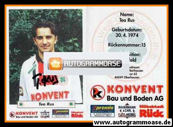 Autogramm Fussball | Rot-Weiss Oberhausen | 1998 | Teo RUS