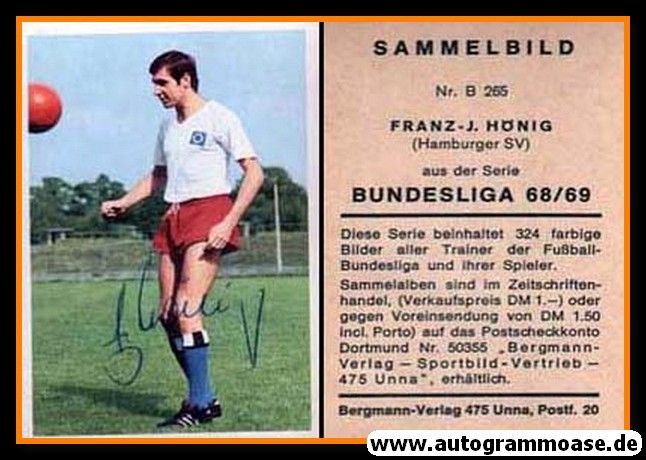 Autogramm Fussball | Hamburger SV | 1968 | Franz-Josef HÖNIG (Bergmann B265)