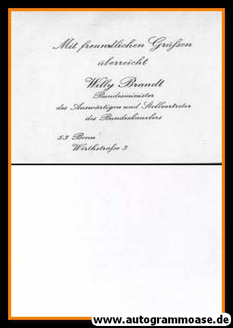 Autogramm Politik | SPD | Willy BRANDT | 1960er (Portrait SW) 3 + Visitenkarte