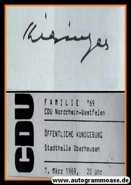Autogramm Politik | CDU | Kurt Georg KIESINGER | 1969 (Ticket Parteitag)