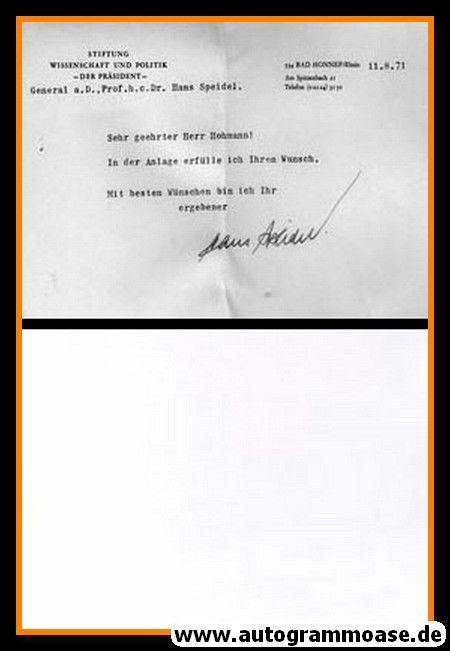 Autogramm Militär | Hans SPEIDEL | 1971 (Brief) General